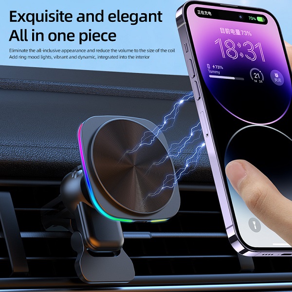 15W Magnetic Fast Car Air Vent Wireless Charger Holder with RGB or Blue Light