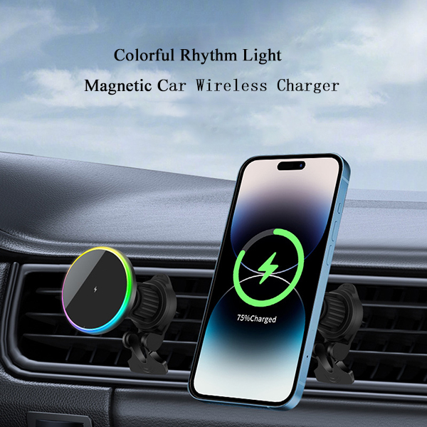 Music Rhythm Light 15W Magnetic Car Mount Fast Wireless Charger Holder