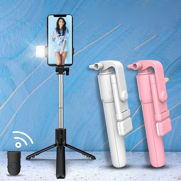 Portable Selfie Live Stream Phone Holder Tripod with Light and Bluetooth Remote Control