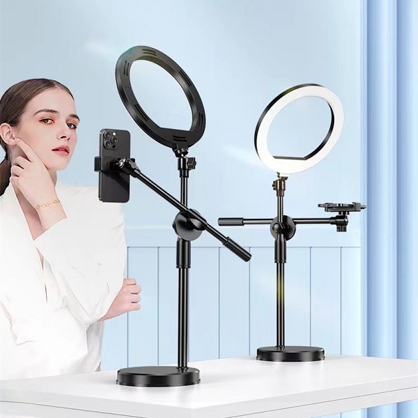 Adjustable 0.55M Desktop 6 inch 3 Color Ring Light Selfie Live Stream Phone Holder