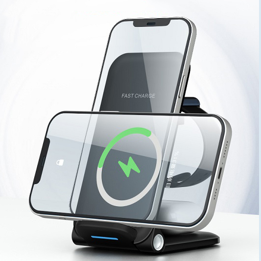 15W Foldable Magnetic 3 in 1 Wireless Charging Phone Stand with Indicator Light