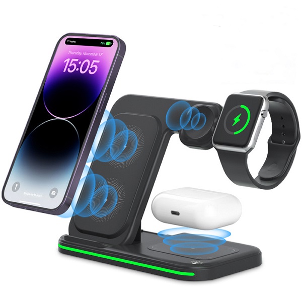 15W Foldable Magnetic 3 in 1 Wireless Charging Stand with Indicator Light