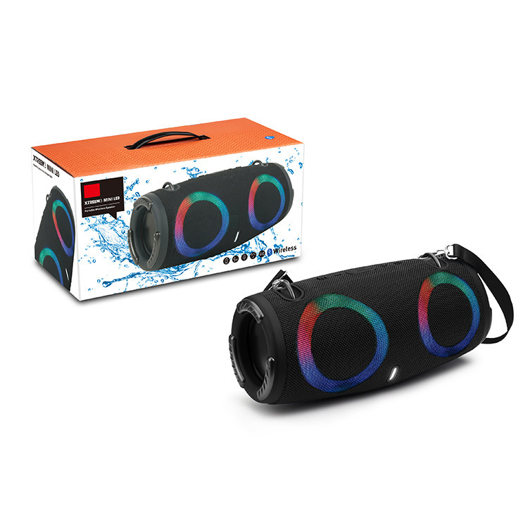 Outdoor Wireless Bass Stereo Bluetooth Speaker Colorful RGB Light Portable with Strap